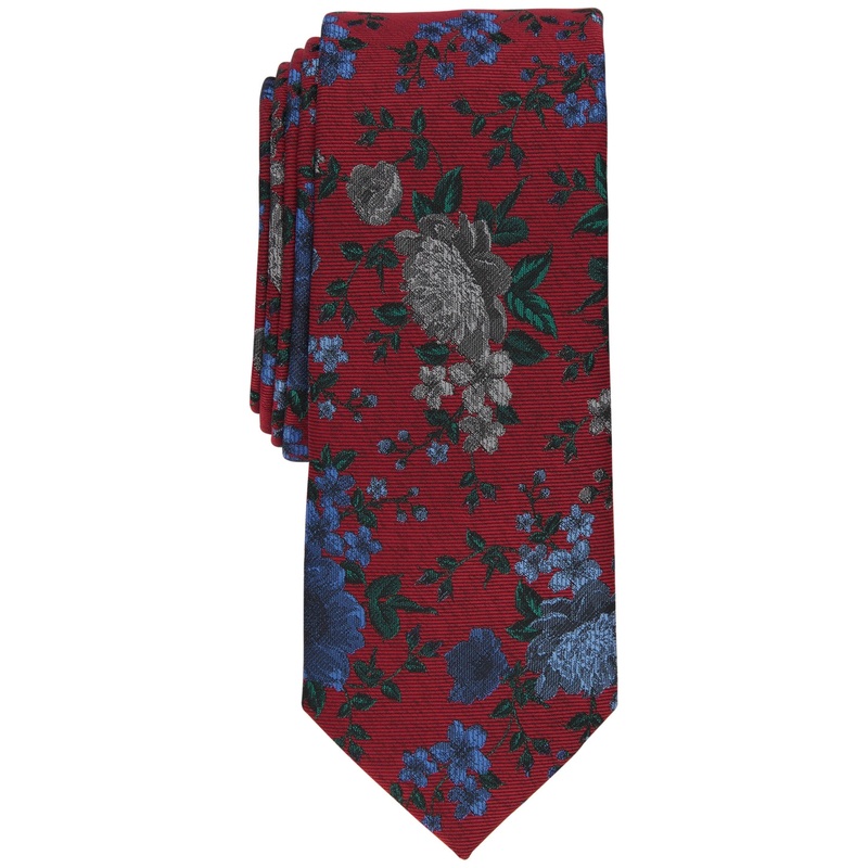 Bar III Mens Bristol Floral Skinny Tie Red Necktie