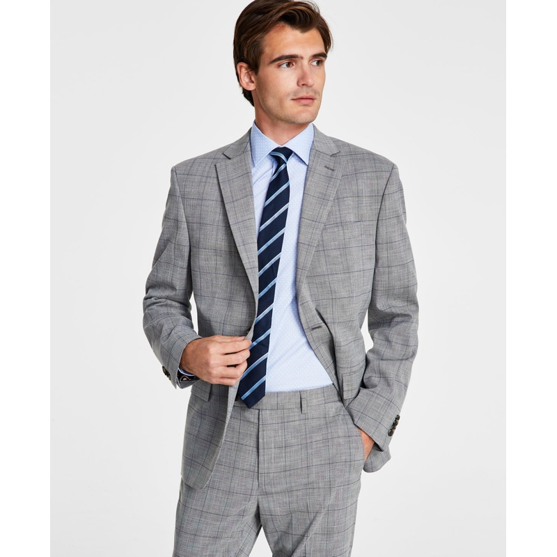 Ben Sherman Men's Skinny Fit Sport Coat Blazer Grey Blue Plaid 42R