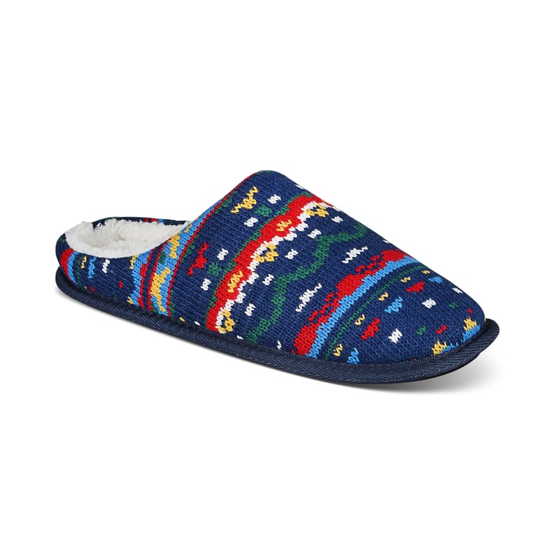 Club Room Mens Holiday Slip On Slippers Navy Blue Red Size Small 6 to 7