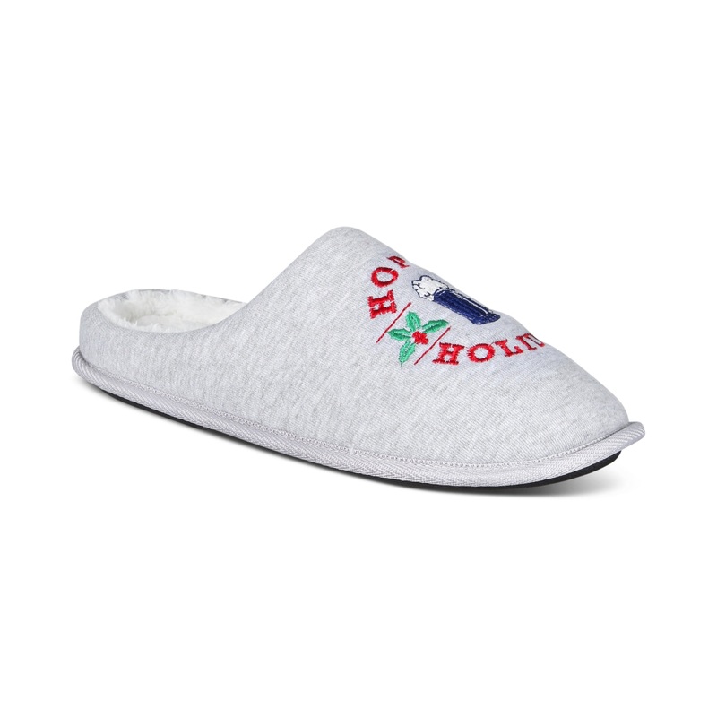 Club Room Mens Hoppy Holidays Slip On Slippers Light Grey Small 6 to 7