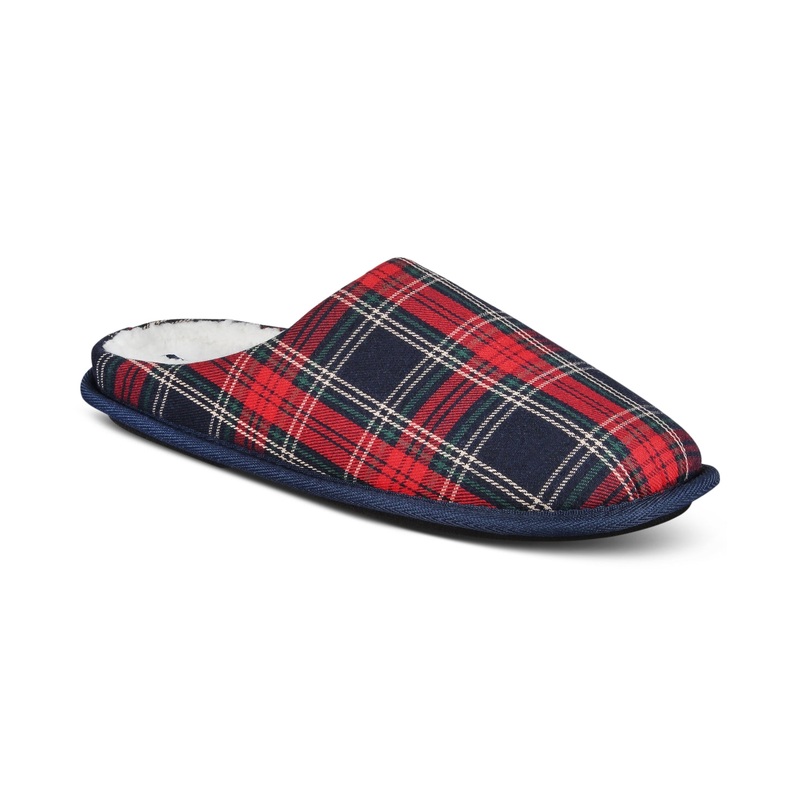 Club Room Mens Jake Plaid Slippers Red Blue Small 6 to 7