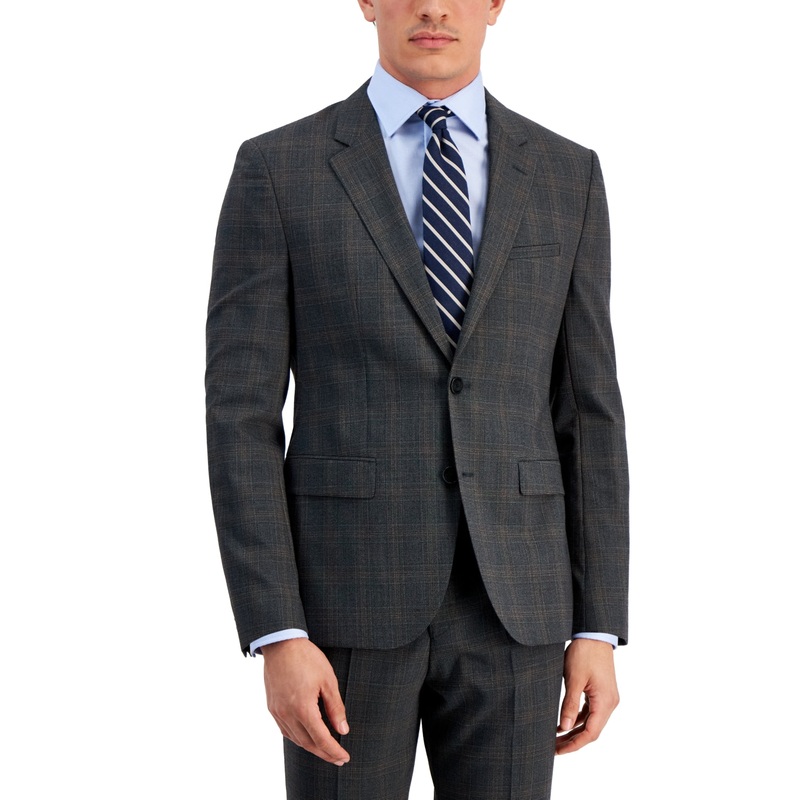 Hugo Boss Men's Modern Fit Wool Blend Sport Coat Blazer Brown Plaid 36R