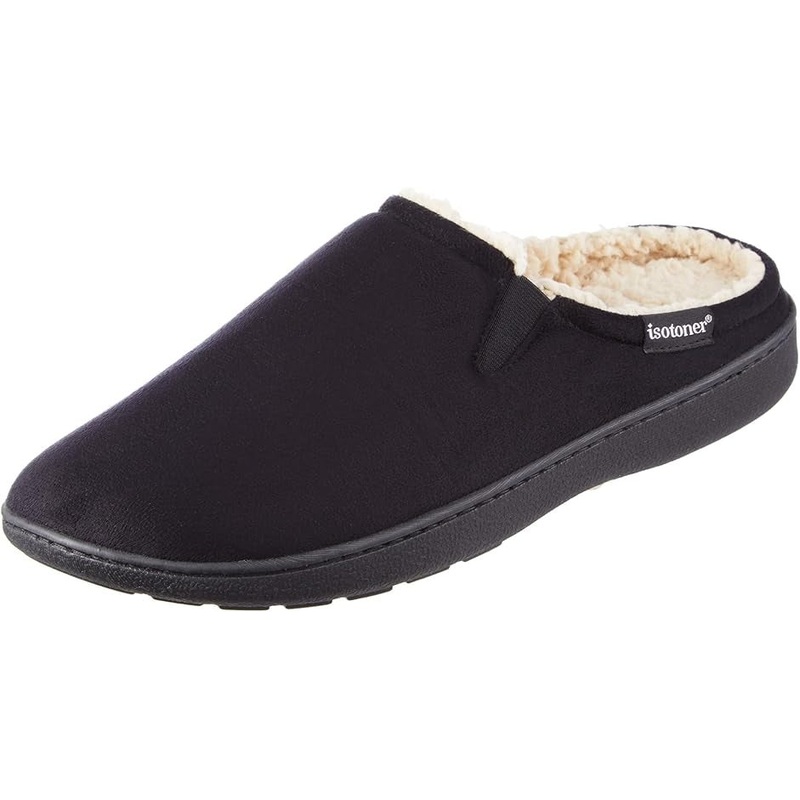 Isotoner Mens Microsuede Hoodback Slippers Black Medium 8 to 9