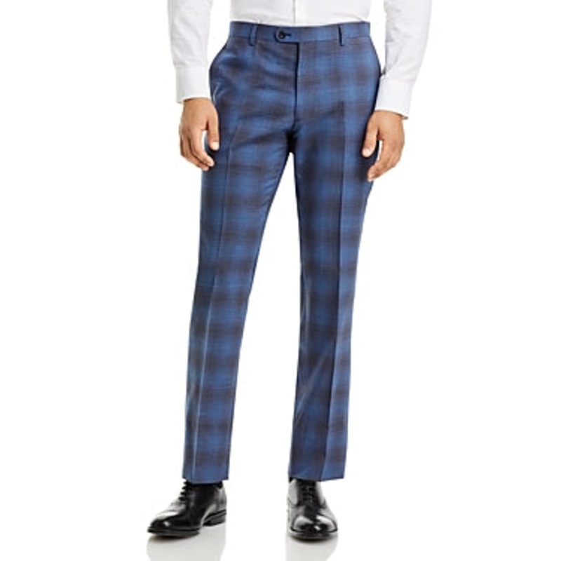 John Varvatos Star Usa Mens Slim Fit Flat Plaid Suit Dress Pants Blue Size 32