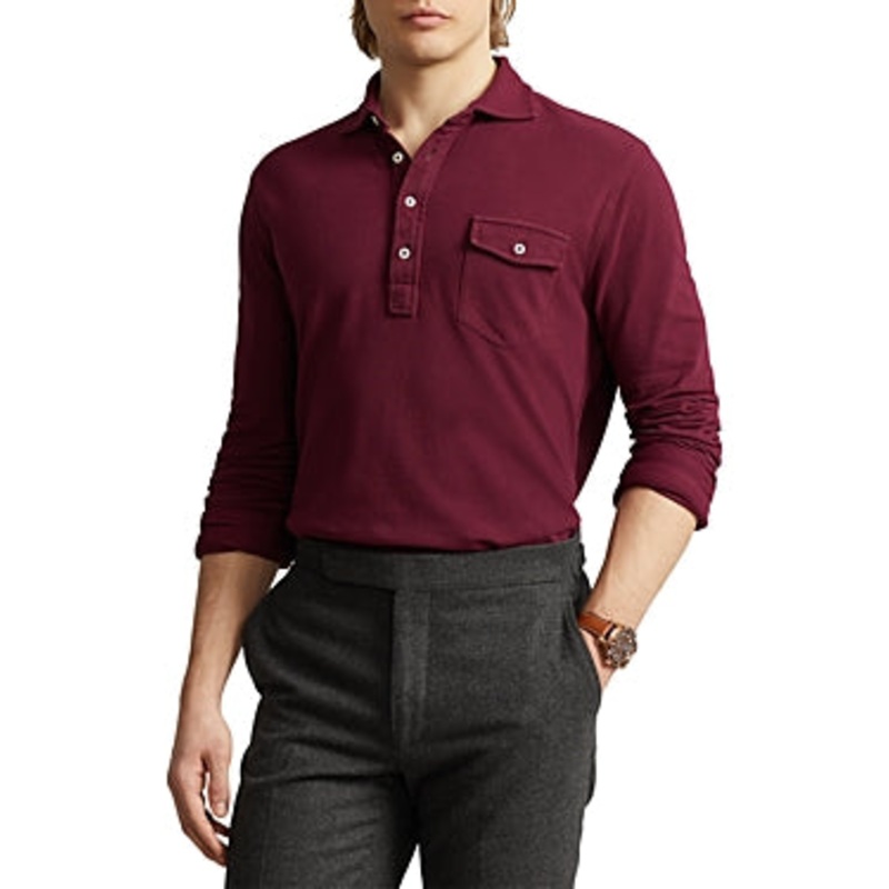 Polo Ralph Lauren Classic Fit Mesh Long Sleeve Polo Shirt Small Wine Red