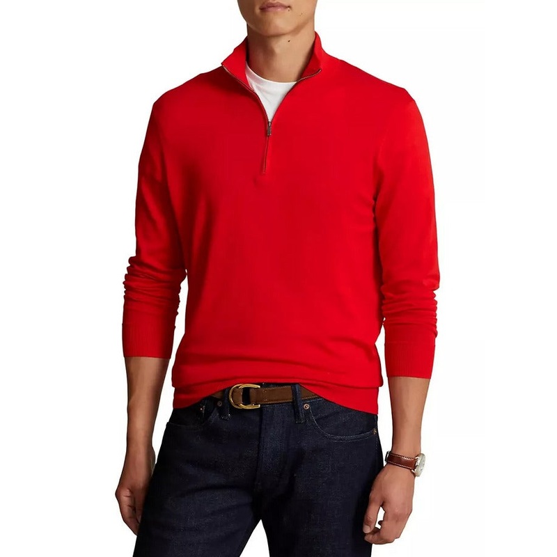 Polo Ralph Lauren Cotton Regular Fit Quarter Zip Mock Neck Sweater XXL 2XL Red