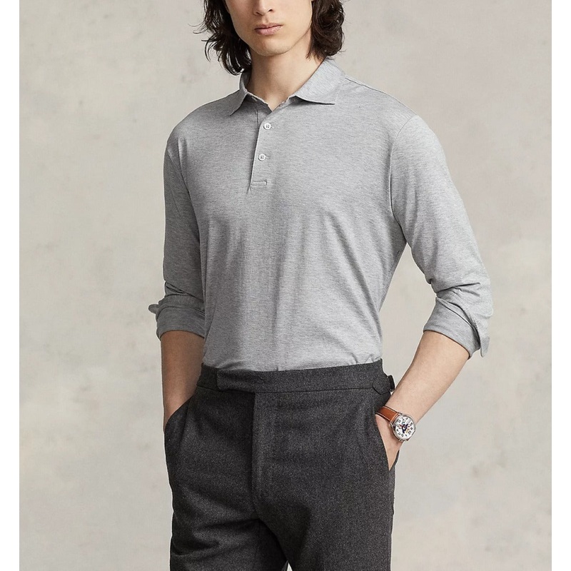 Polo Ralph Lauren Mens Classic Fit Cotton Lisle Long Sleeve Polo Shirt Grey 2XL