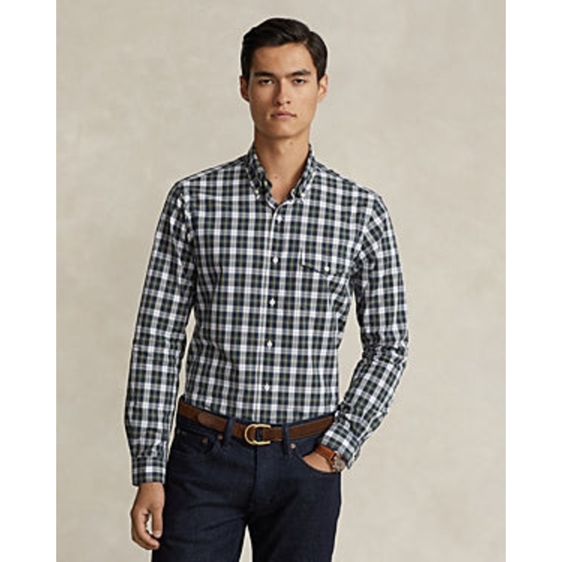 Polo Ralph Lauren Mens Classic Fit Plaid Button Down Shirt Green White Small