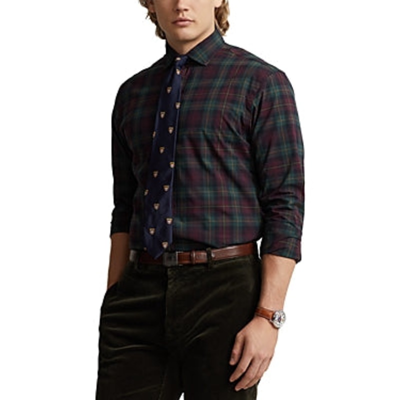 Polo Ralph Lauren Mens Plaid Poplin Button Down Custom Fit Shirt Green Small