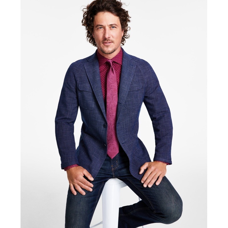 Tallia Mens Slim Fit Raglan Sport Coat Blazer Blue Grey 40R