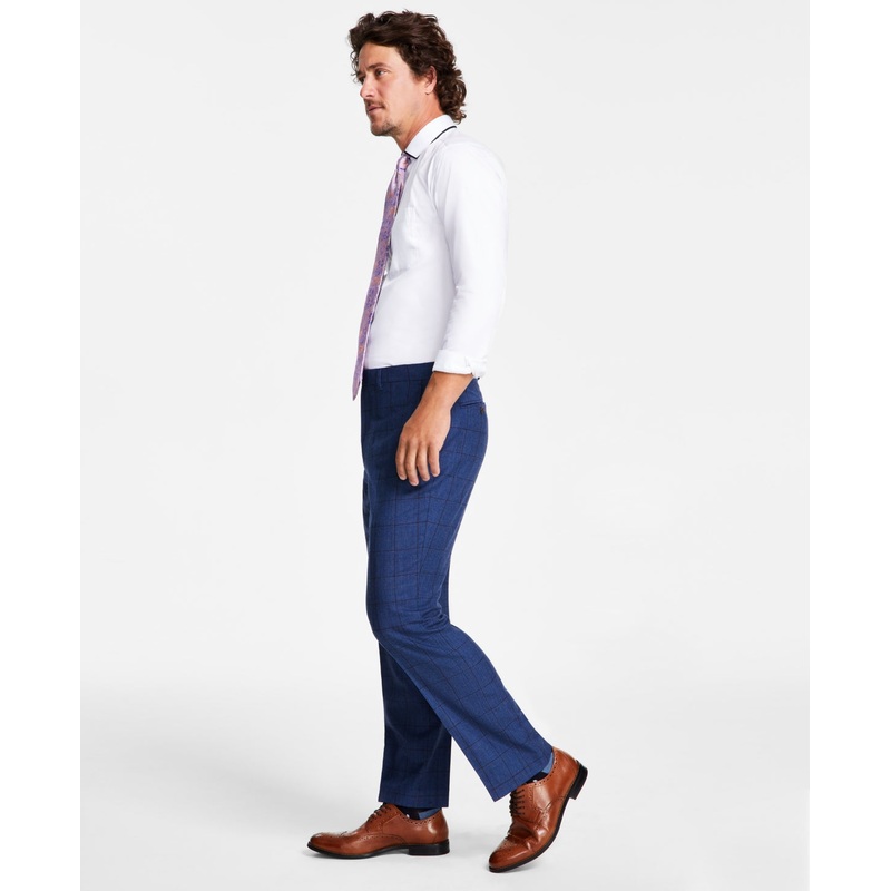 Tayion Collection Mens Classic Fit Windpane Dress Suit Pants Navy Brown 46 x 32