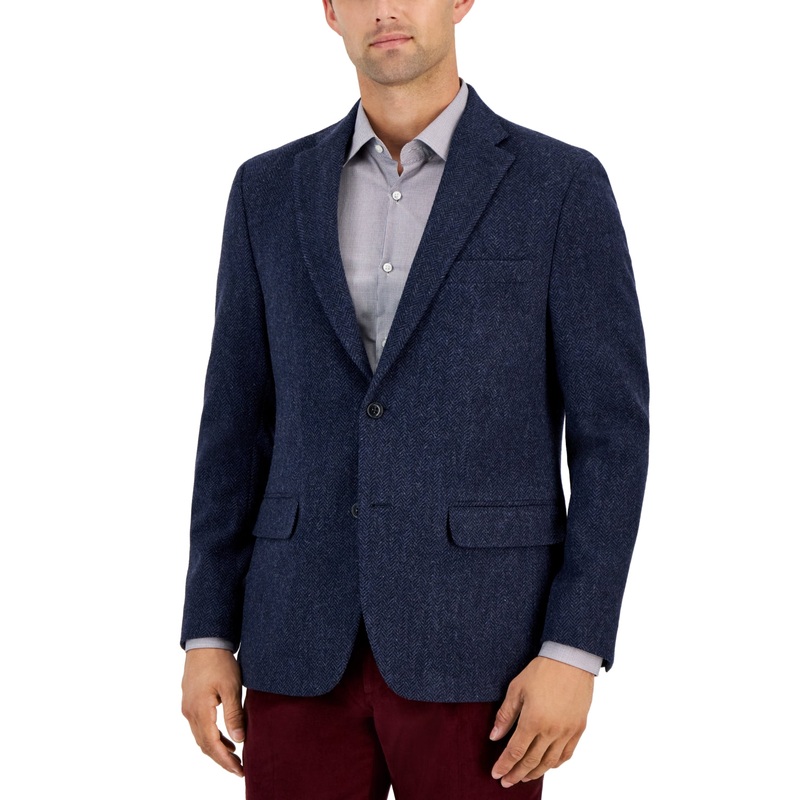 Tommy Hilfiger Mens Modern Fit Wool Sport Coat Blazer Blue 36S Plaid