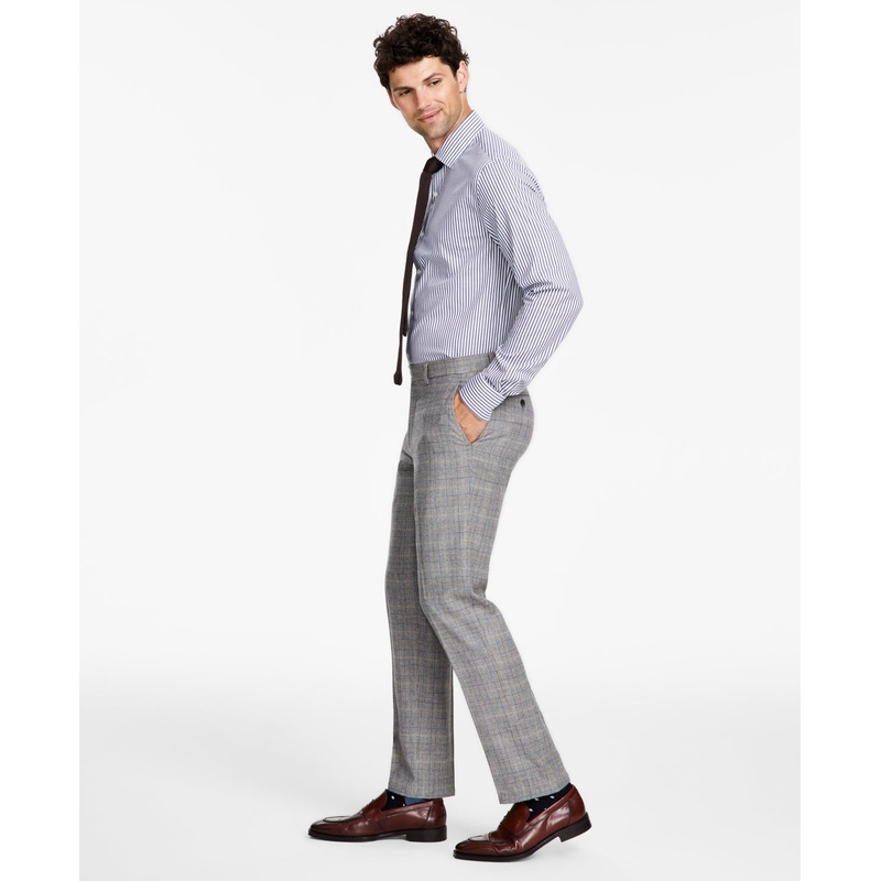 Tommy Hilfiger Modern Fit Stretch Wool Dress Suit Pants Plaid Grey Camel 40 x 32