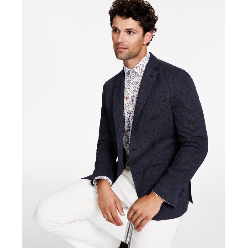 Bar III Men's Slim Fit Sport Coat Blazer Herringbone Dark Blue 40L