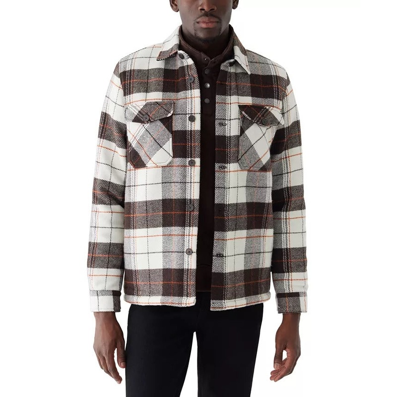 Frank And Oak Men's Plaid Fleece Shirt Jacket Coat Brown Large Shacket