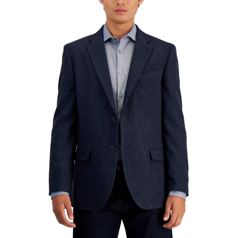 Nautica Men's Modern Fit Herringbone Tweed Sport Coat Blazer Blue 40L