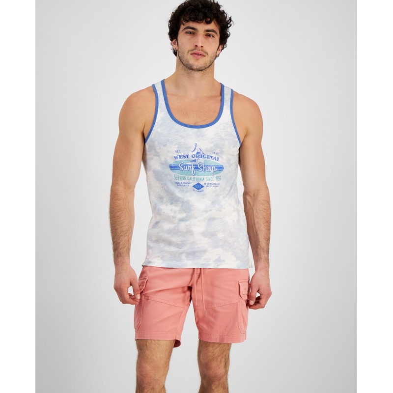 Sun + Stone Men's Surf  Regular Fit Graphic Sleeveless Tank T Shirt Blue 2XL