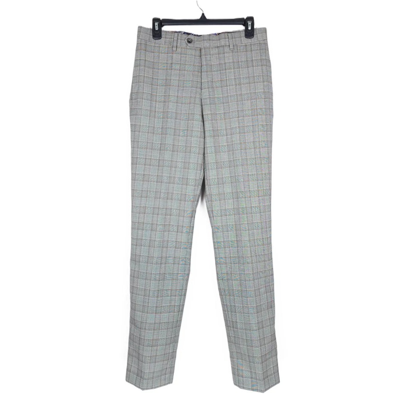 Tallia Mens Slim Fit Plaid Wool Suit Dress Pants Grey Brown 32 x 30