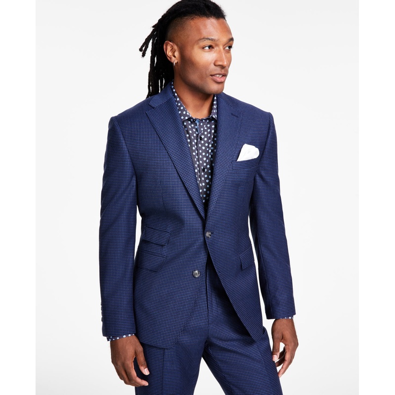 Tayion Collection Men's Classic Fit Sport Coat Blazer Navy Blue Houndstooth 40R