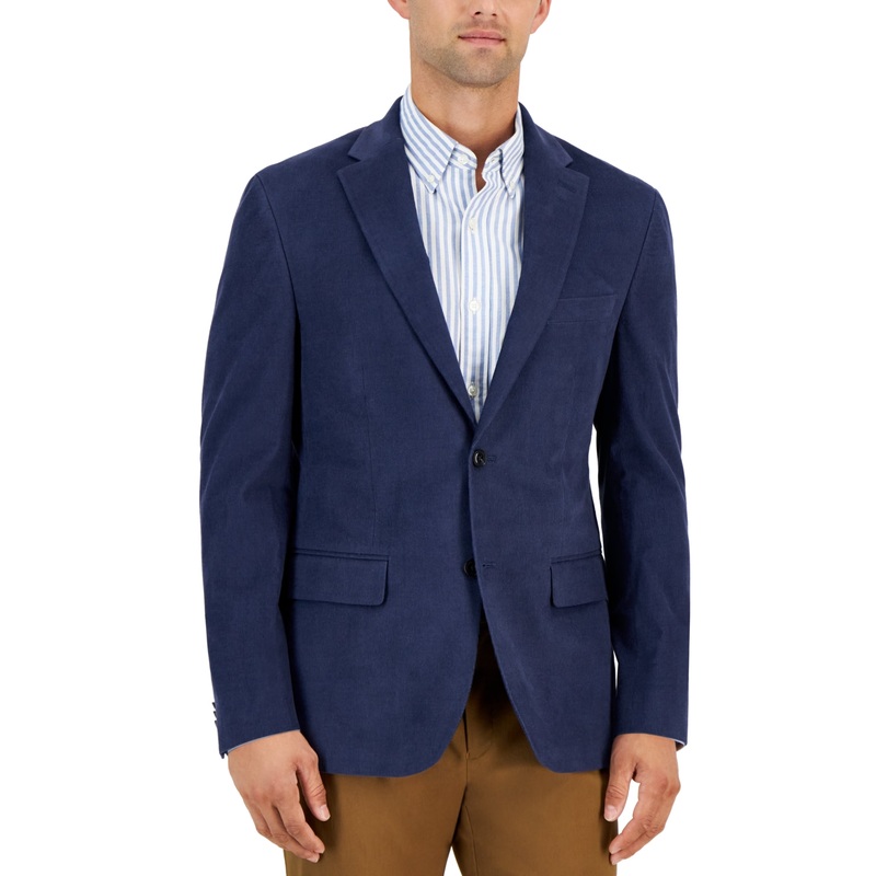 Tommy Hilfiger Mens Modern Fit Corduroy Sport Coat Blazer Blue 40L
