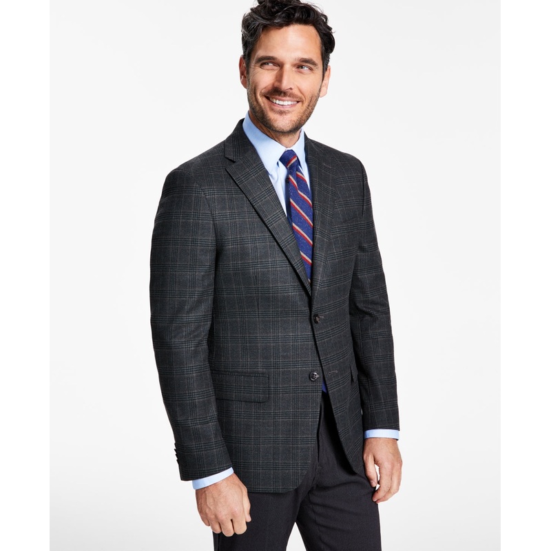 Tommy Hilfiger Mens Modern Fit Plaid Sport Coat Blazer Olive Green Brown 36R