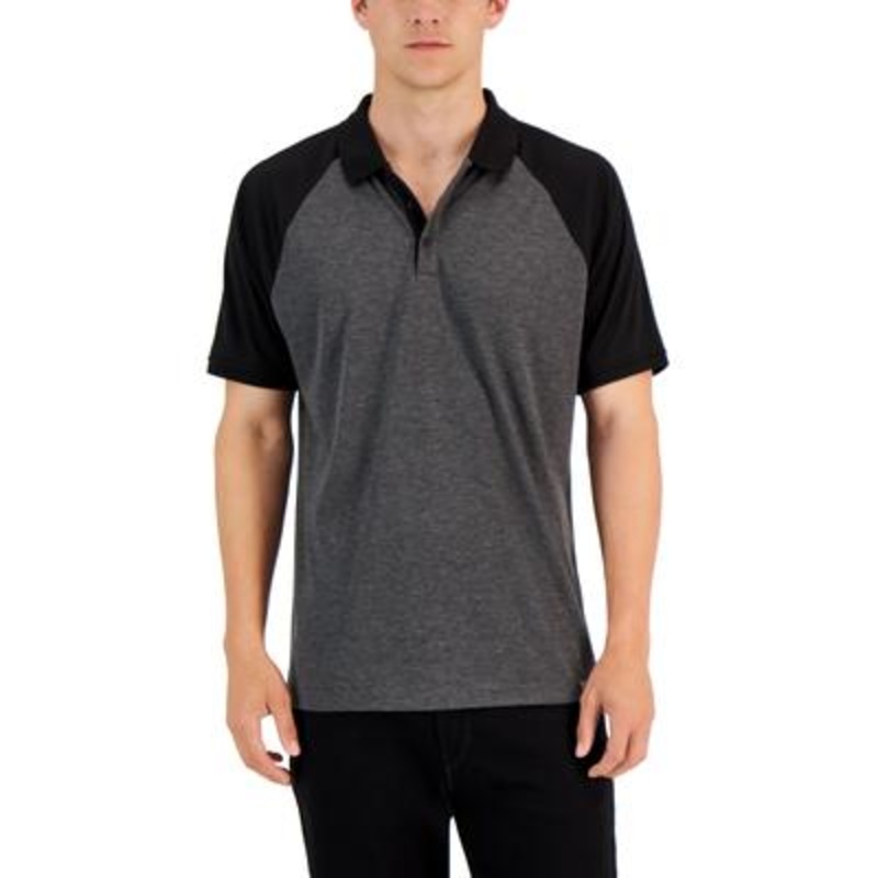 Alfani Men's AlfaTech Short Sleeve Polo Shirt Black Grey XL