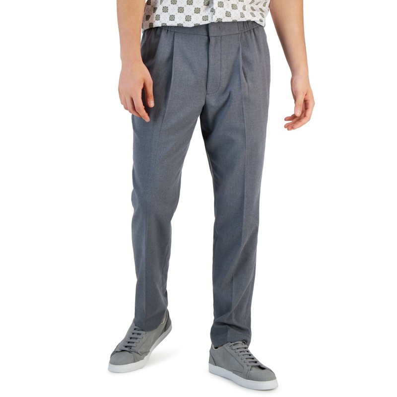 Alfani Men's Brushed Twill Melange Pleated Trouser Pants Grey Large
