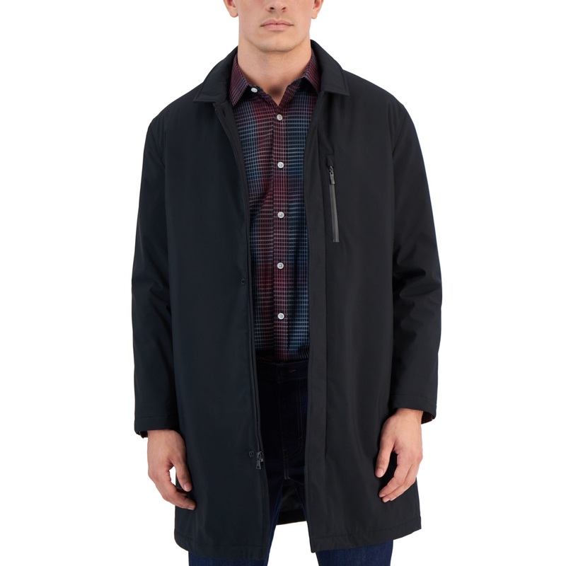 Alfani Mens Alfatech Water Resistant Top Coat Jacket Deep Black Small