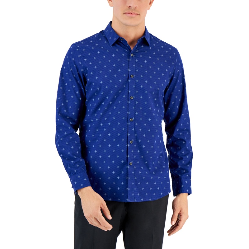 Alfani Mens Crown Medallion Button Down Shirt Bellweather Blue XL