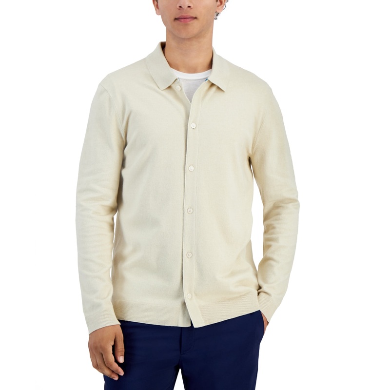 Alfani Mens Refined Regular Fit Textured Cardigan Sweater Brown Rice XL