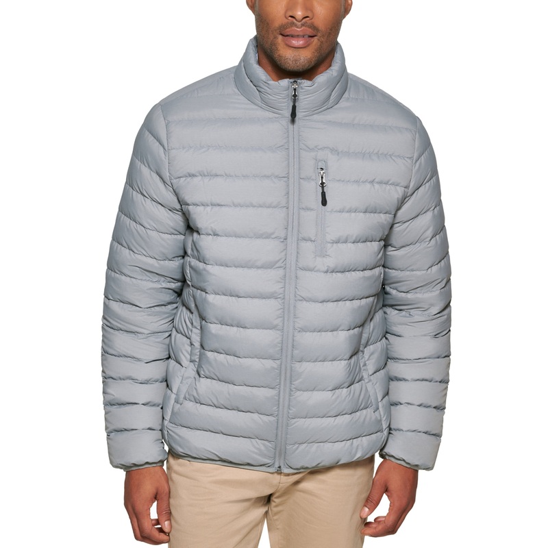 Club Room Mens Packable Quilted  Puffer Jacket Heather Grey 2XL