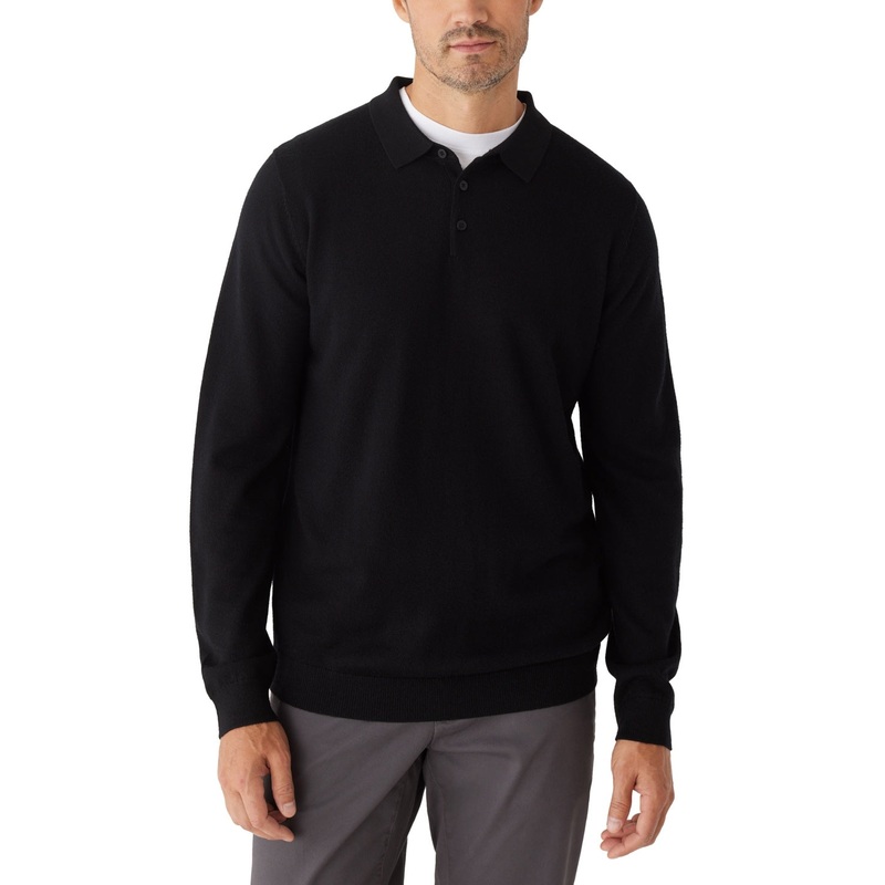 Frank And Oak Mens Merino Wool Long Sleeve Polo Sweater Black Medium