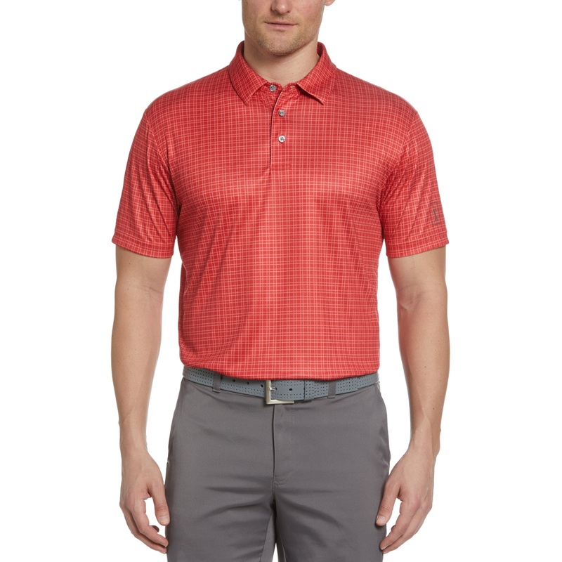 PGA TOUR Mens Check Print Short Sleeve Polo Shirt True Red Small