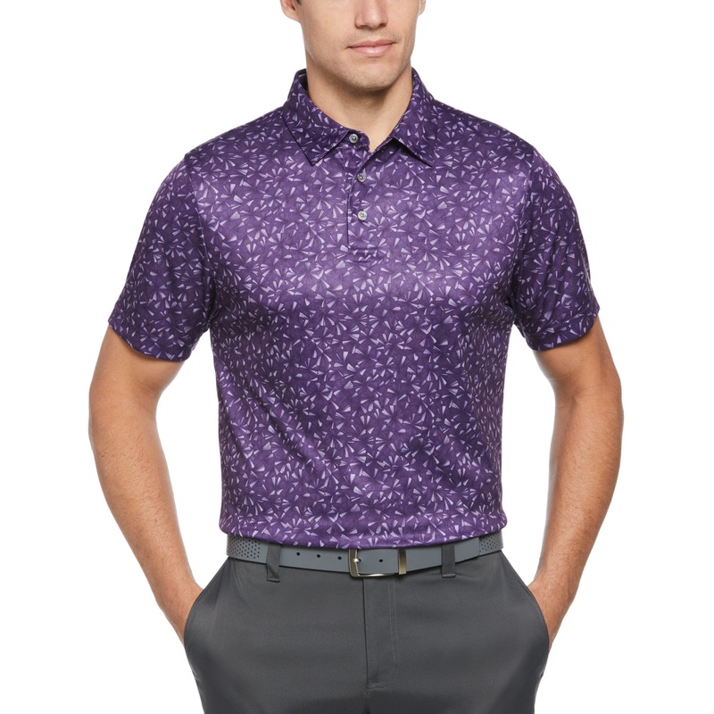 PGA TOUR Mens Texture Print Short Sleeve Polo Shirt Grape Royale Medium