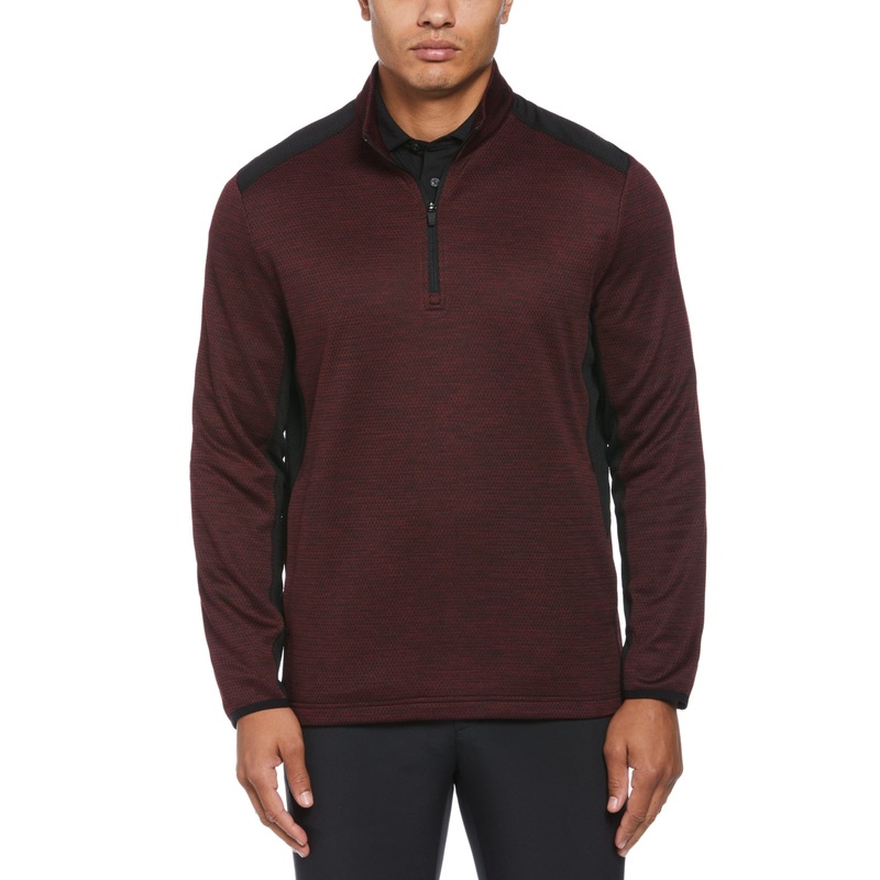 PGA TOUR Mens Two Tone Space Dyed Quarter Zip Sweater Maroon Red Banner Large