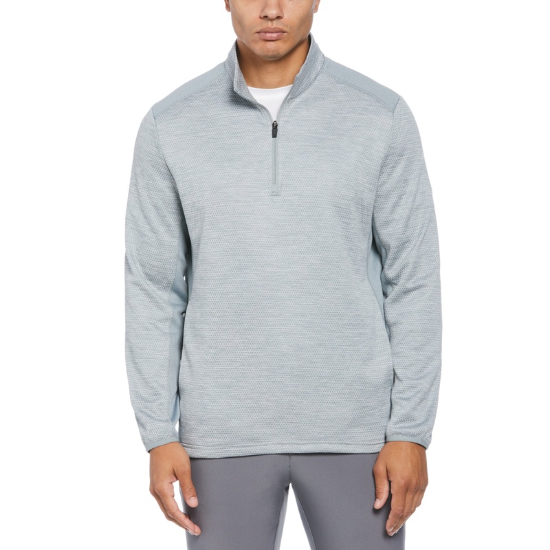 PGA TOUR Mens Two Tone Space Dyed Quarter Zip Sweater Quarry Heather Grey Medium