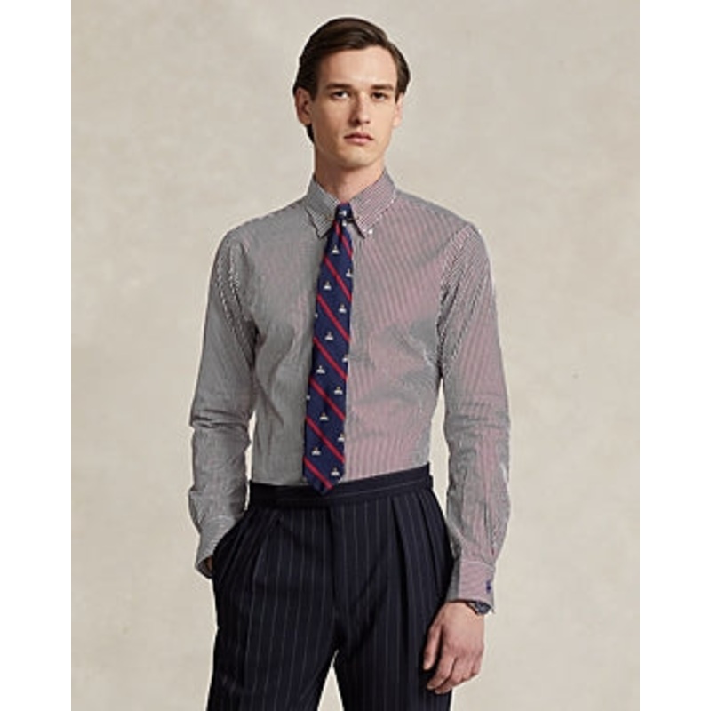 Polo Ralph Lauren Cotton  Mens Poplin Striped Button Down Shirt  Wine Small
