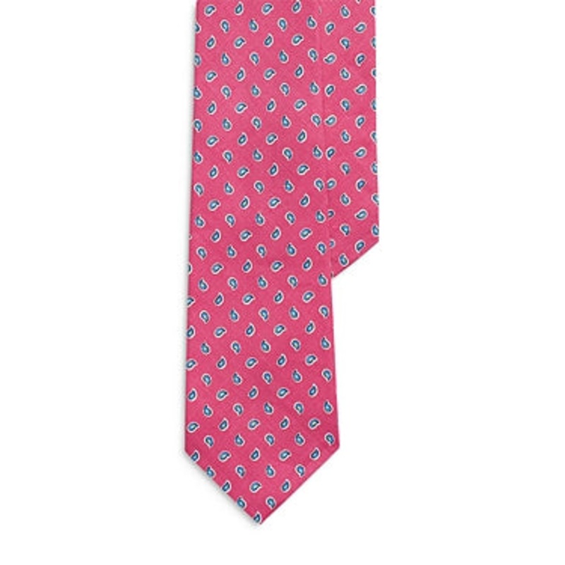 Polo Ralph Lauren Mens Linen Necktie Pink Paisley Tie