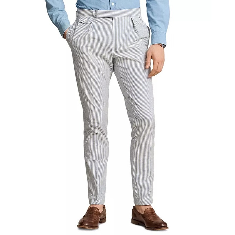 Polo Ralph Lauren Pleated Seersucker Dress Suit Pants 34 x 33 Blue Striped