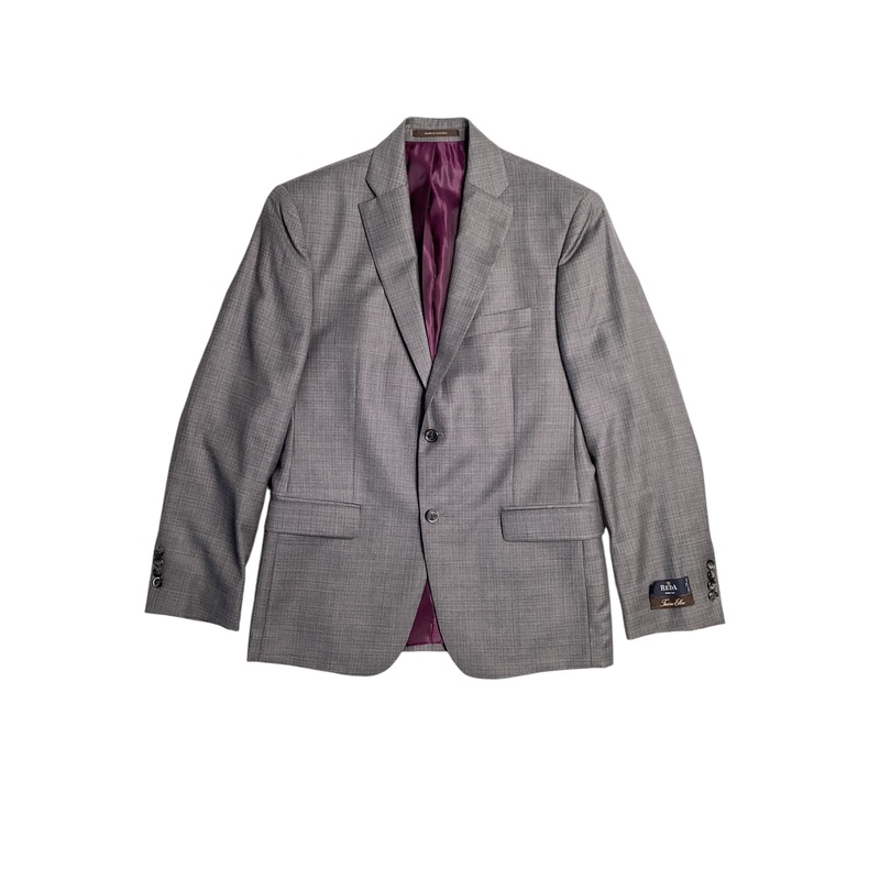 Tasso Elba Mens Regular Fit 2 Piece Wool Suit 40R / 34W Grey Plaid Flat Pant