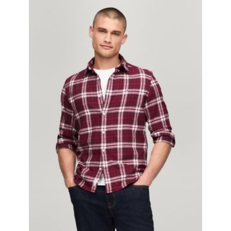 Tommy Hilfiger Mens Regular Fit Brushed Plaid Button Down Shirt Small