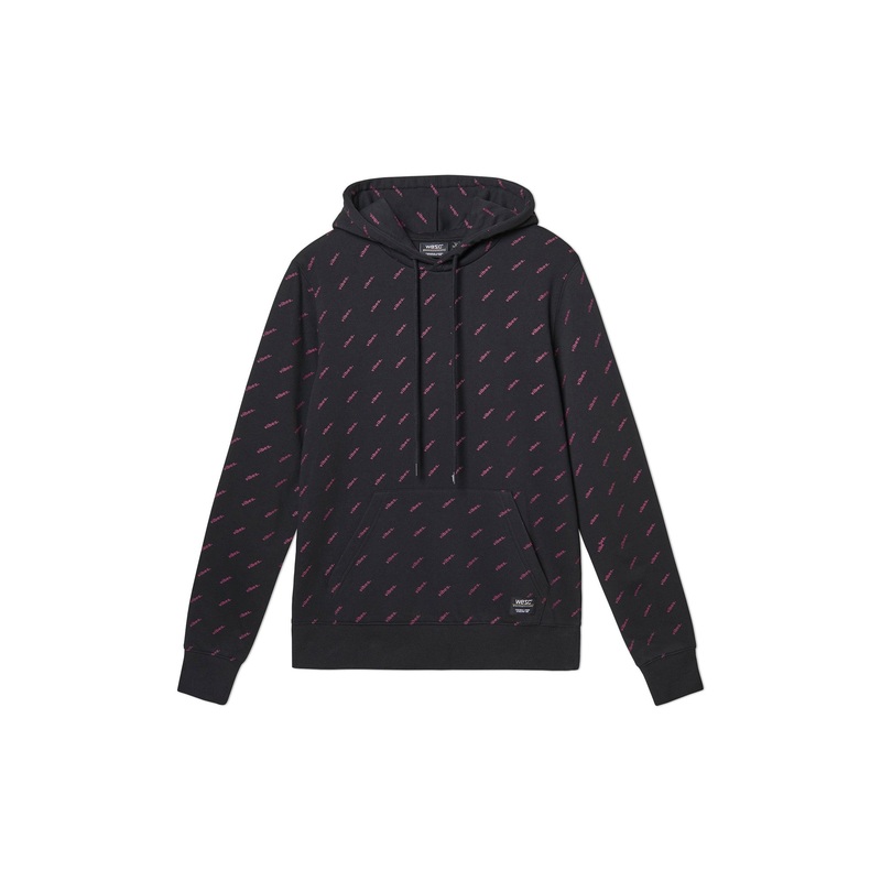WeSC Men's Mike Vibes Printed Black Cotton Hoodie Sweatshirt Medium