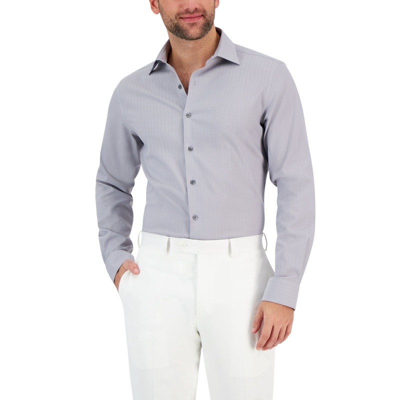 Alfani Mens Slim Fit Performance Button Down Shirt Grey 14 14.5 32 33