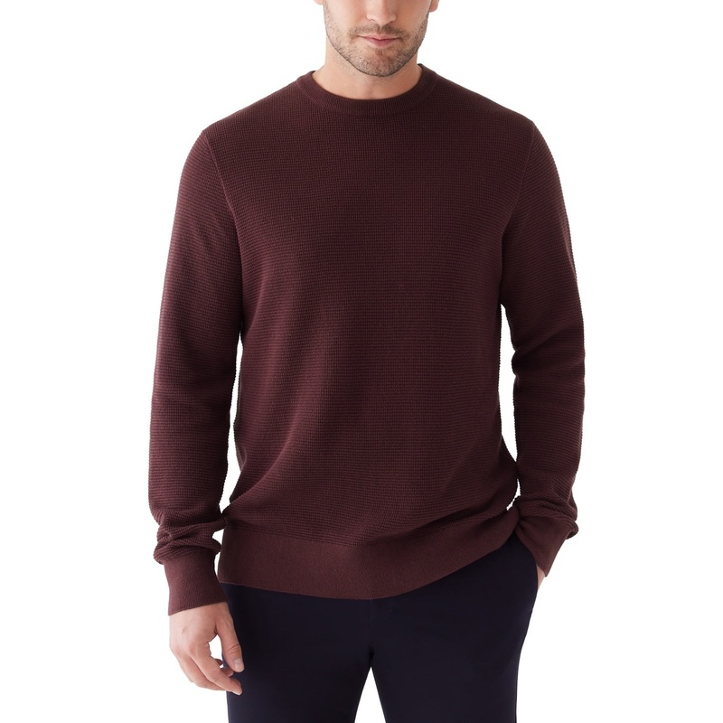 Frank And Oak Mens Cotton Waffle Crewneck Sweater Fudge Brown XL
