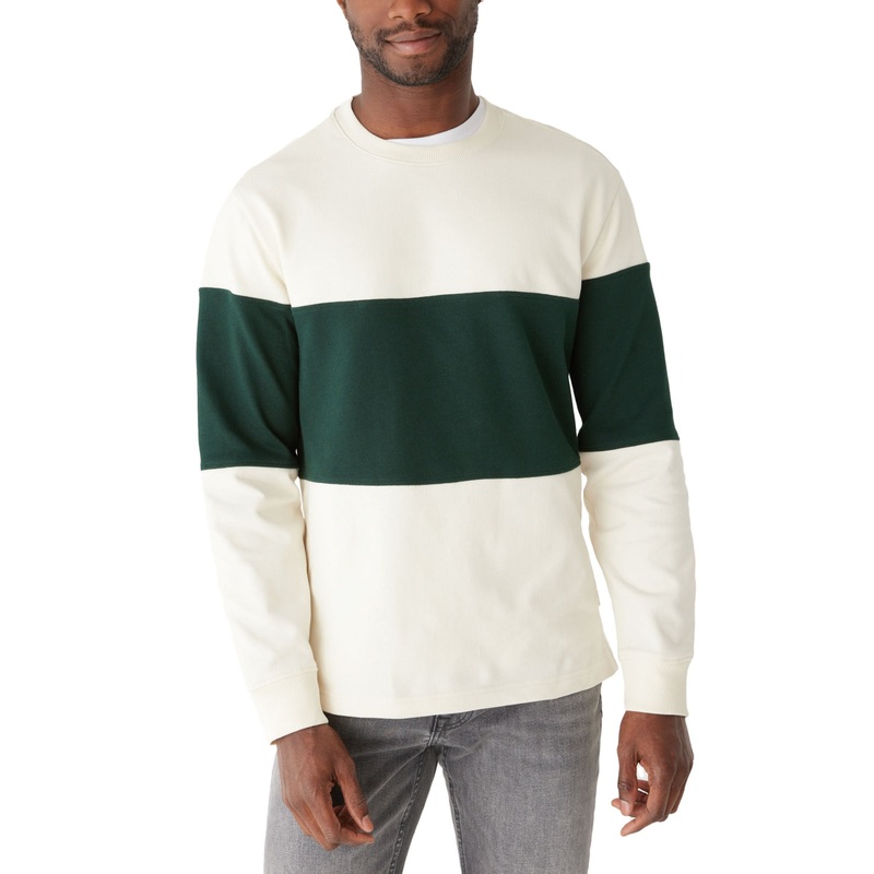 Frank And Oak Mens Relaxed Fit Long Sleeve Sweater Pine Grove Green White XL