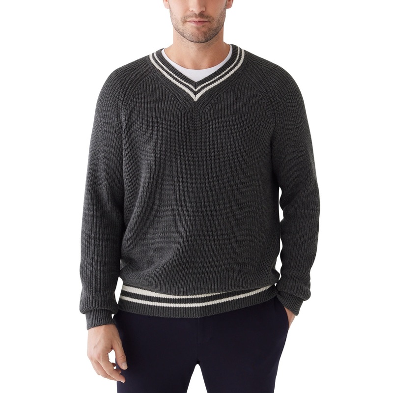 Frank And Oak Mens Relaxed Fit V Neck Sweater Dark Grey Heather Medium