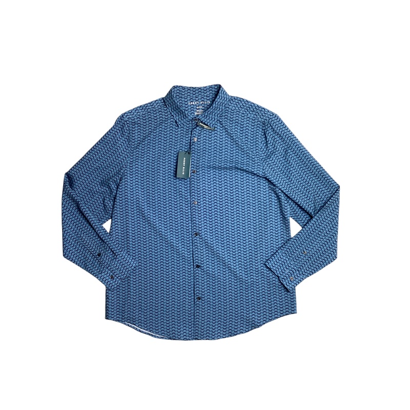 Perry Ellis Mens Button Down Shirt Blue Combo  XL
