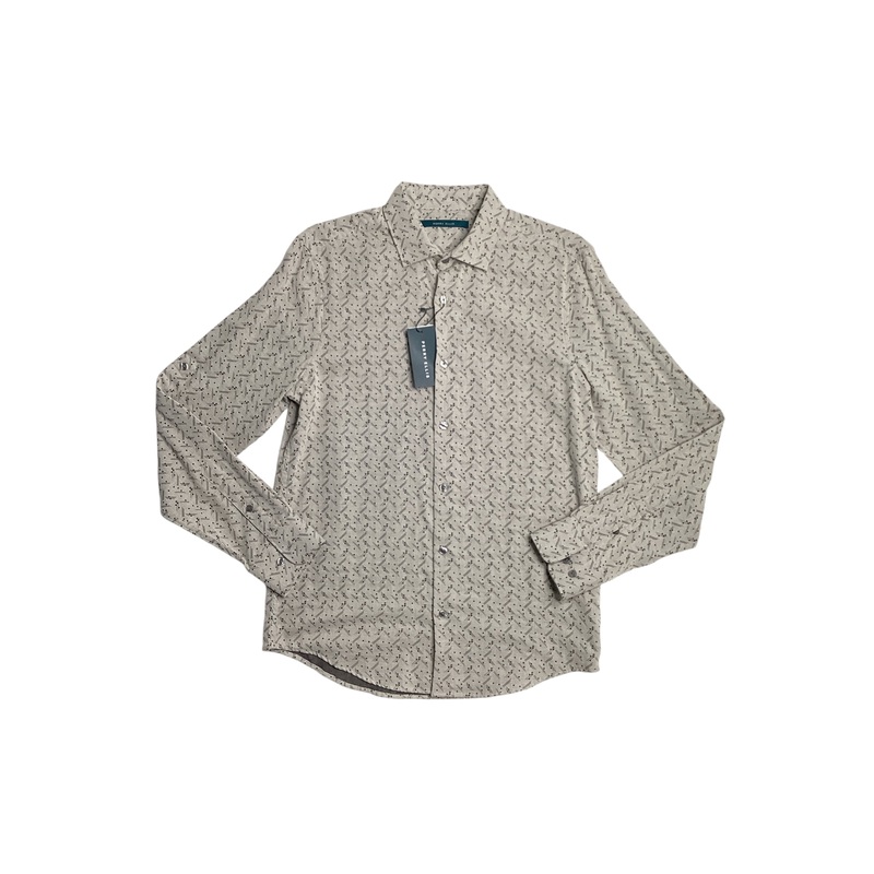 Perry Ellis Mens Geo Print Long Sleeve Button Shirt Down Almond Milk Small