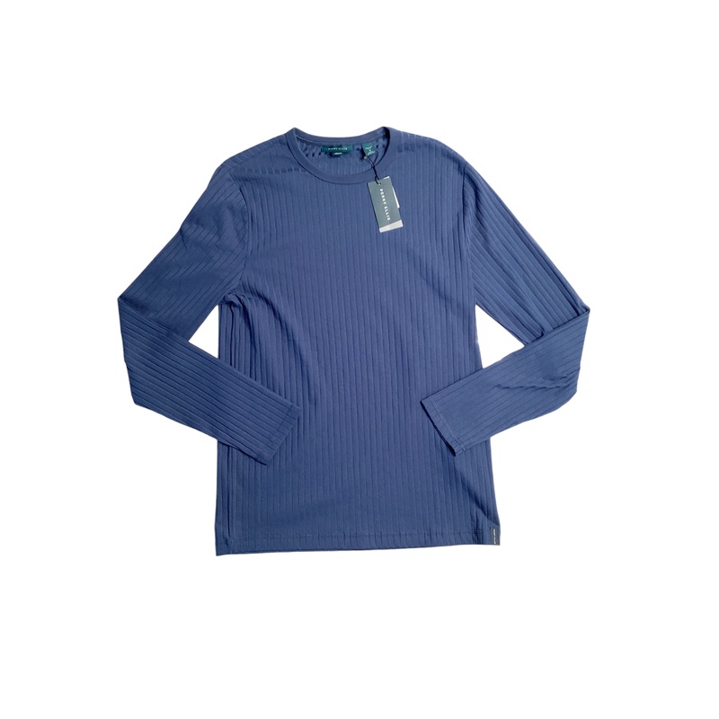 Perry Ellis Mens Regular Fit Ribbed Crewneck Long Sleeve T Shirt Denim Medium