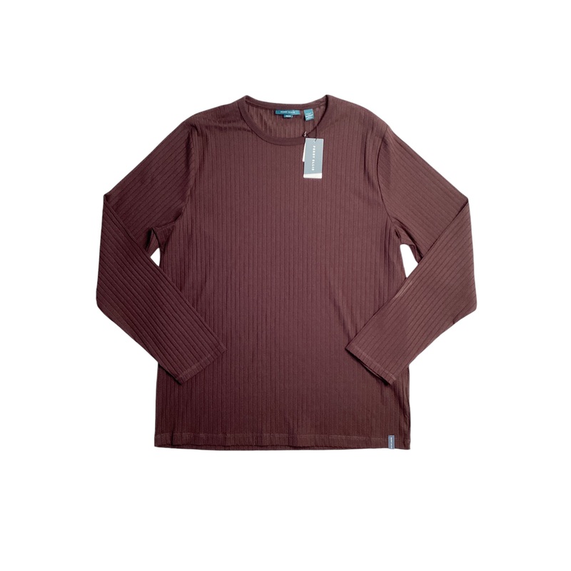 Perry Ellis Mens Regular Fit Ribbed Long Sleeve Crewneck Shirt Port 2XL